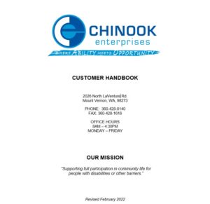 Customer Handbook with Chinook Contact Phone number, Office Hours