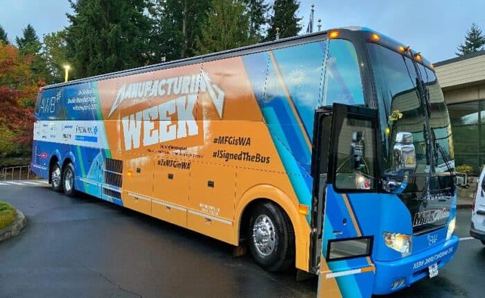 photo of the bus going around washington state for manufacturing week