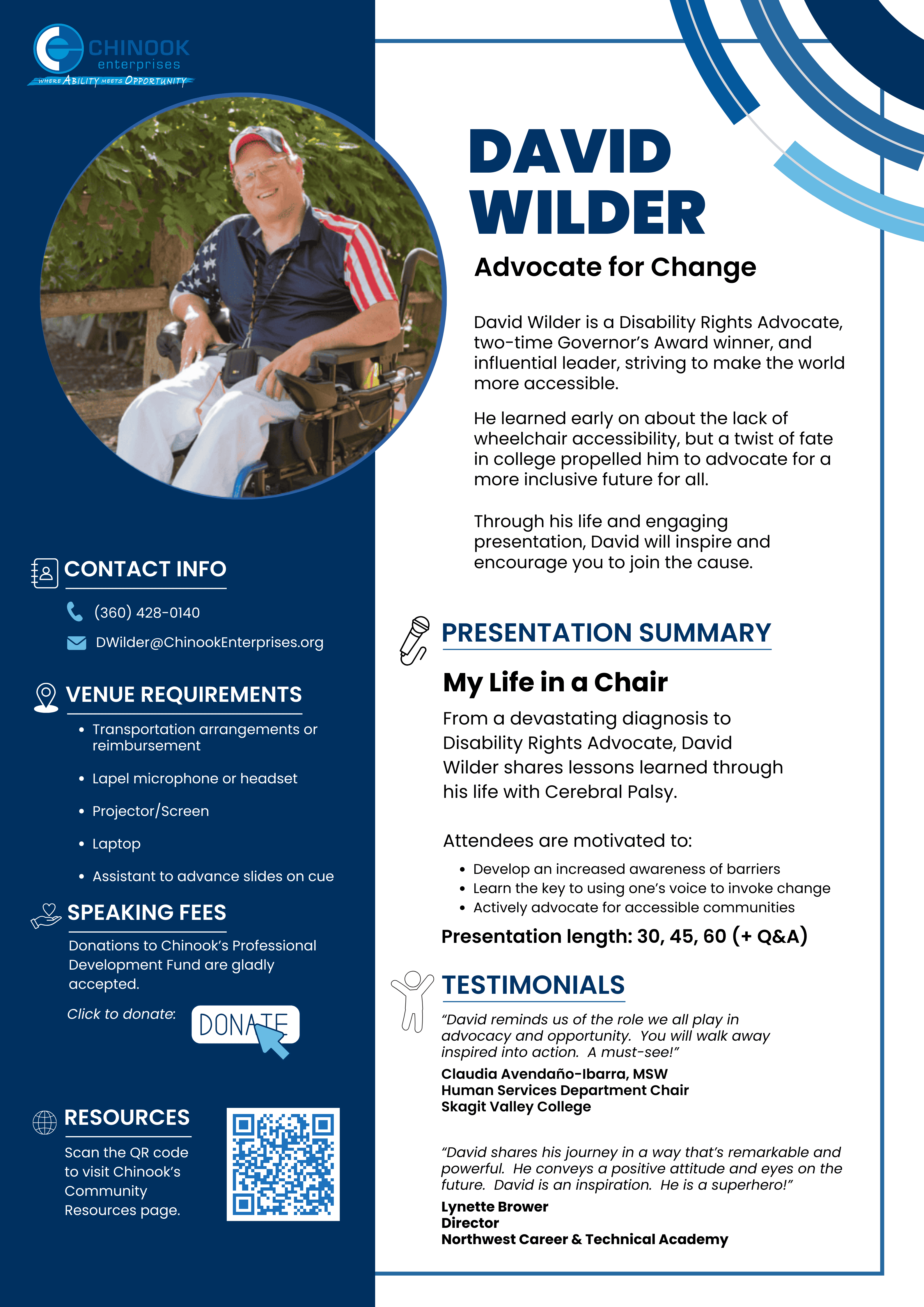 David Wilder public speaking flyer