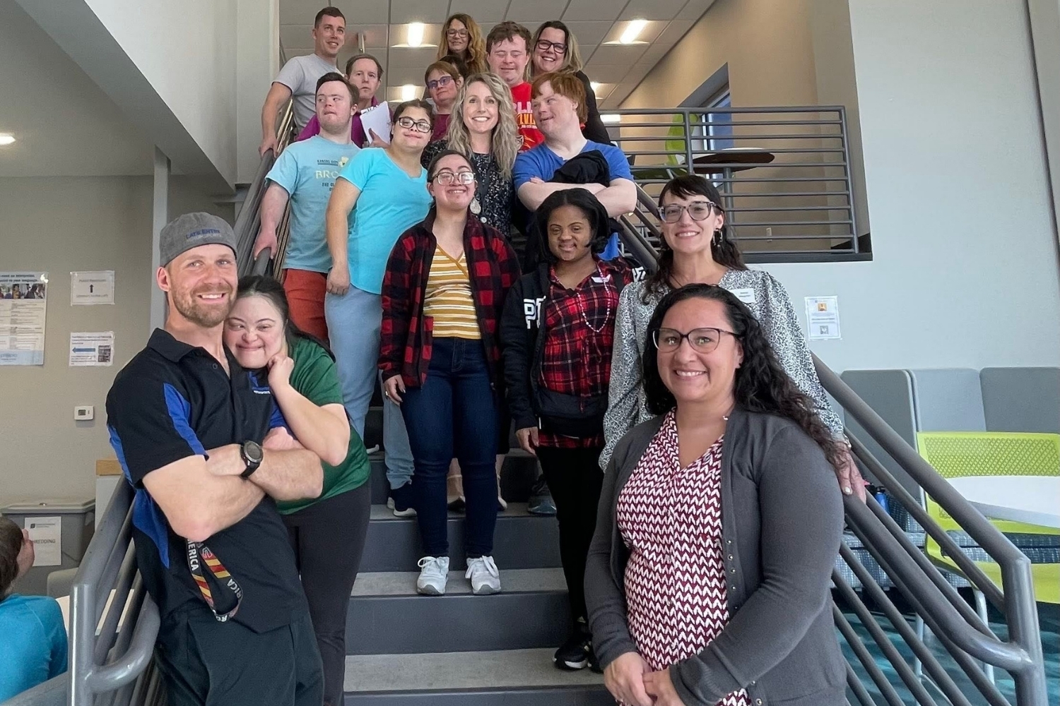 group of people on stairs