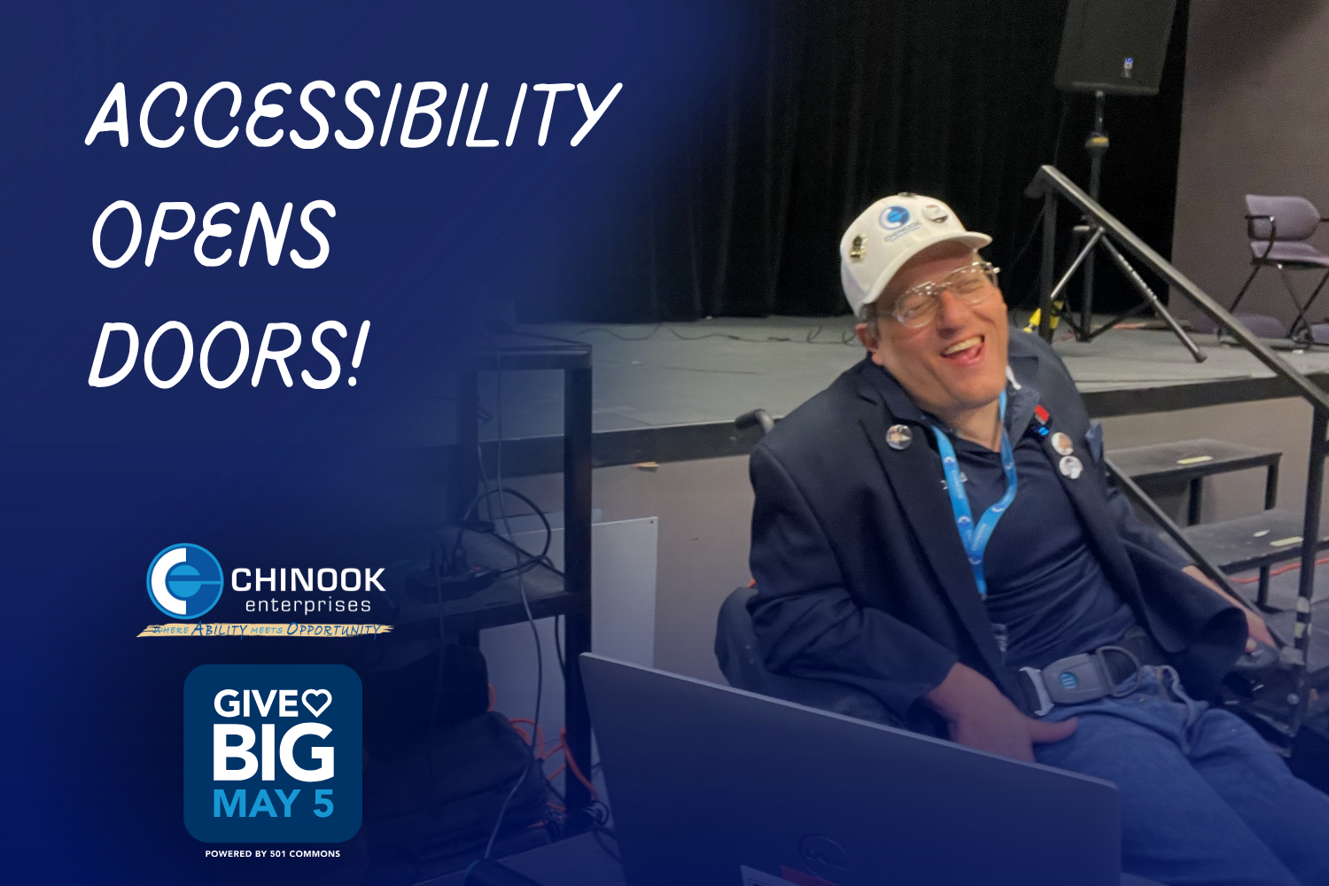 man in wheelchair laughing