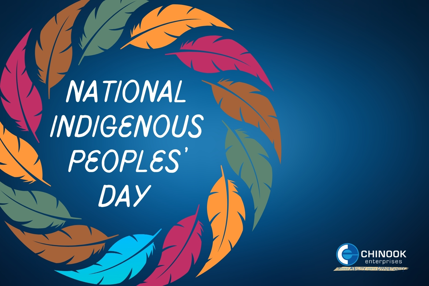 text and colorful feathers