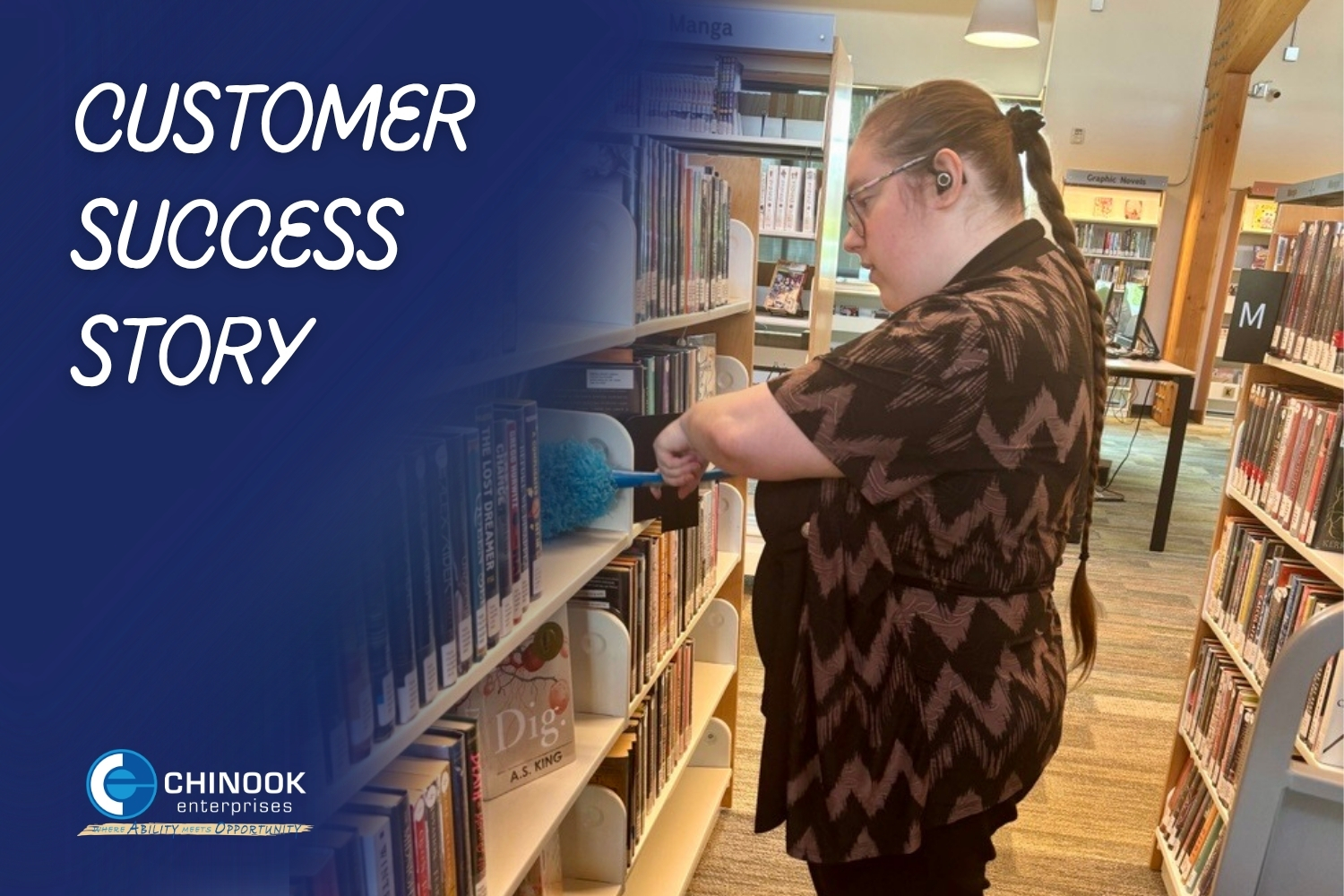 woman cleaning a library